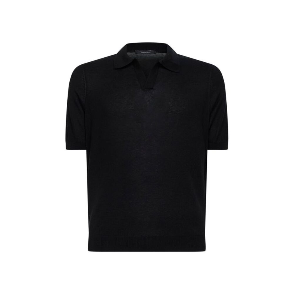Tagliatore Men Black Silk Knit Polo Shirt